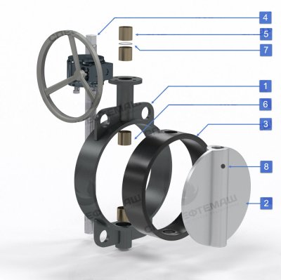 Детализация затвора поворотного дискового СНМ 58030